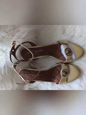 Brand New Kurt Geiger Gold Open-Toe Ankle Strap Sandals